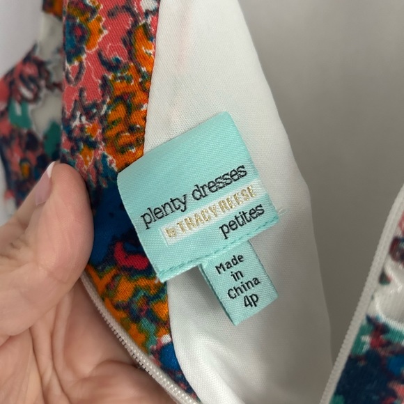 Plenty By Tracey Reese Adelyn Ginger Scuba Blue Orange Floral Dress Petite 4 - Picture 6 of 7